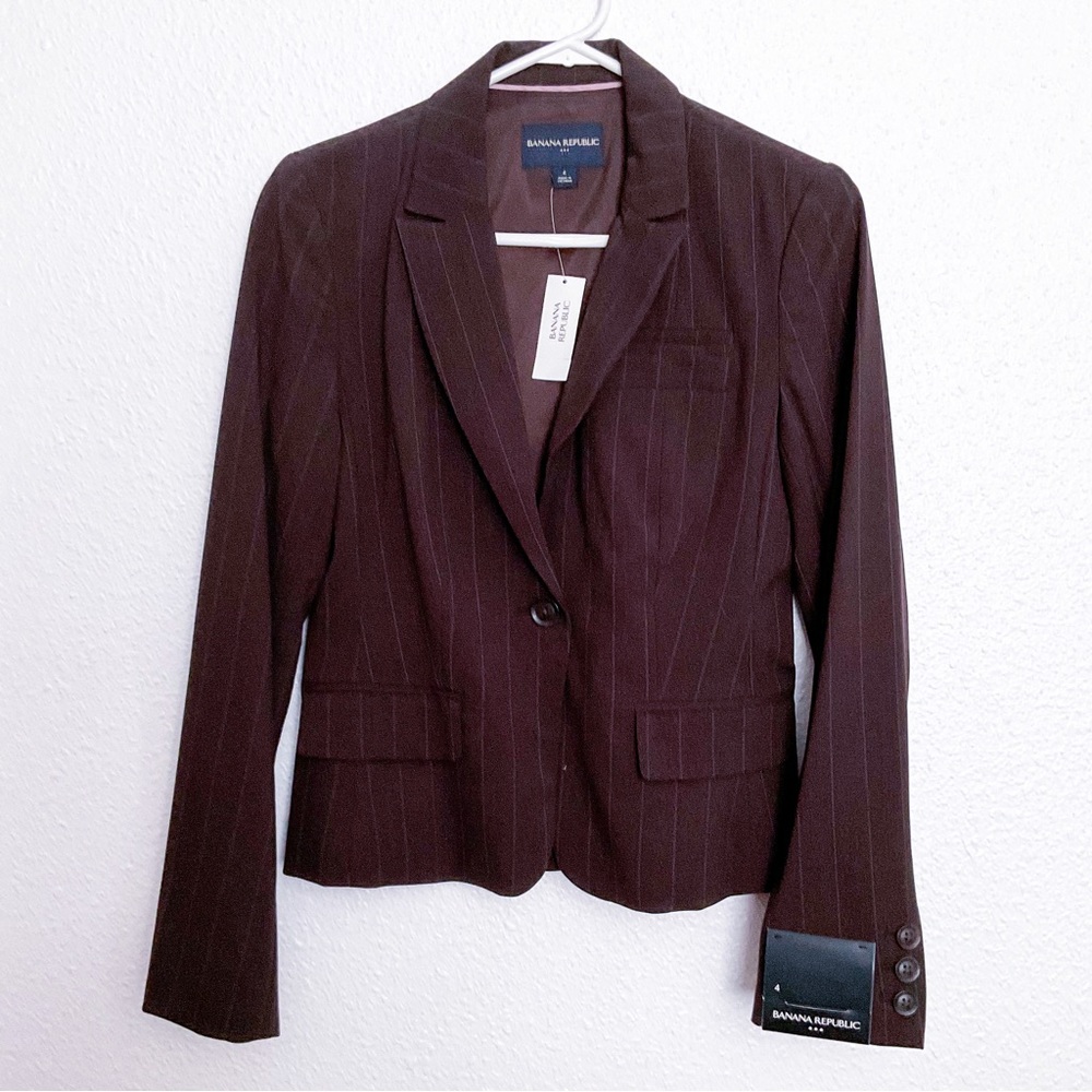 Banana Republic Suit Jacket Blazer Striped Brown Size 4